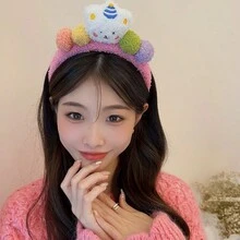 1頂女士多色毛絨3d玩具熊和毛球耳帶,適合秋冬季節