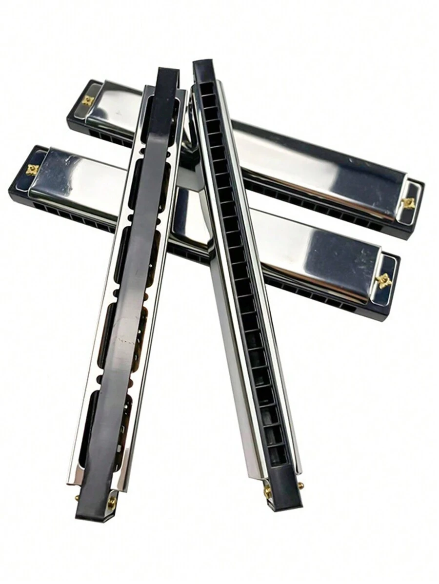 1pc 24 Holes Harmonica For Beginners, Silver Metal Double Row Musical Instrument - Silver - View 1