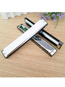 1pc 24 Holes Harmonica For Beginners, Silver Metal Double Row Musical Instrument - Silver - View 2
