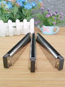 1pc 24 Holes Harmonica For Beginners, Silver Metal Double Row Musical Instrument - Silver - View 3