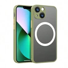 Hadaasi Vỏ điện thoại di động có nút hai màu cảm ứng từ tính màu xanh lá cây tương thích với điện thoại Apple/Samsung - xanh quân đội - Xem 2