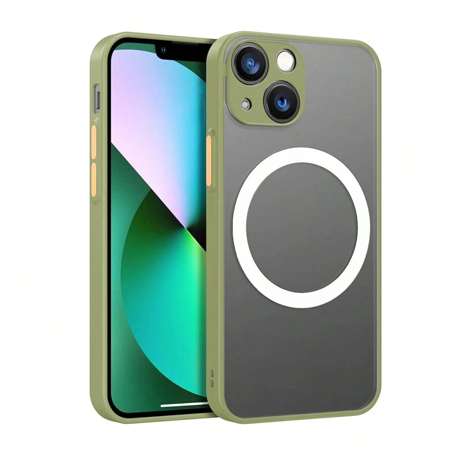 Hadaasi Vỏ điện thoại di động có nút hai màu cảm ứng từ tính màu xanh lá cây tương thích với điện thoại Apple/Samsung