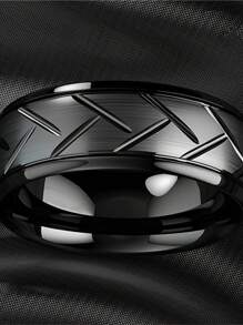 1pc Fashion Men Stainless Steel Rings Classic Groove Multi-Faceted Promise Rings For Men Engagement Ring Wedding Anniversary Jewelry Gifts - Black - View 4