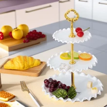 White Three-layer Wave Shaped Fruit Plate (24cm) - White - View 3
