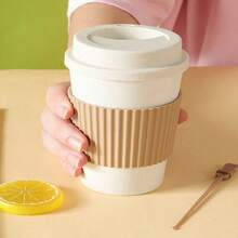 1入簡約深咖啡色小麥草可攜式咖啡杯帶蓋 - 深棕色 - 查看 4