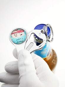 1入男士多功能指甲剪鑰匙扣,手工玻璃凸透鏡圓形吊飾,帶節日祝福語的鑰匙扣,創意禮物 - 彩色 - 查看 3