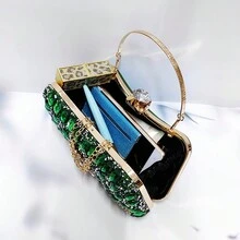 1件閃爍鑽石裝飾綠色晚宴手拿包,金屬手柄,適用於婚禮,派對,生日禮物,女性 - 墨綠色 - 查看 5