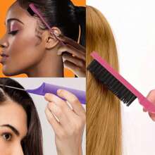 ikt 4入組粉紅色髮型梳套裝,捲髮梳、尾梳、雙面刷適用於邊緣和背部刷髮、梳理、滑理髮絲,適用於女性和寶寶髮,附1支蠟條可消除毛燥髮 - 粉色 - 查看 7
