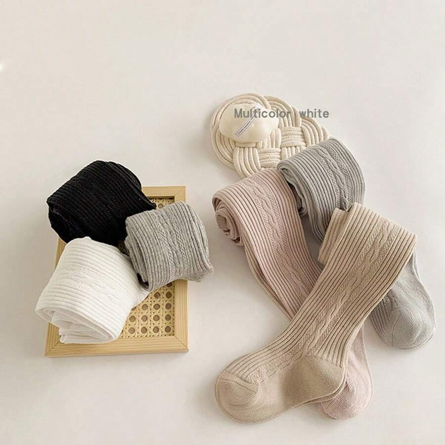 1入組女童中厚款螺旋側邊設計連褲襪，秋季 - 淺灰色 - 查看 1