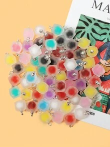 10入組塑膠立方體造型內置珠子吊墜,隨機混色,適合diy手鍊、項鍊和小配件 - 彩色 - 查看 6