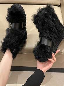 時尚新潮,復古龐克女式皮帶扣雪靴,超保暖舒適,曲奇底,可愛少女風,拉長顯腿,厚底,適合約會和作戰