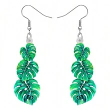 新穎的丙烯酸棕櫚葉子吊墜水滴形鈴錶葉子耳環,供女性和女孩使用,是秋季的好禮物