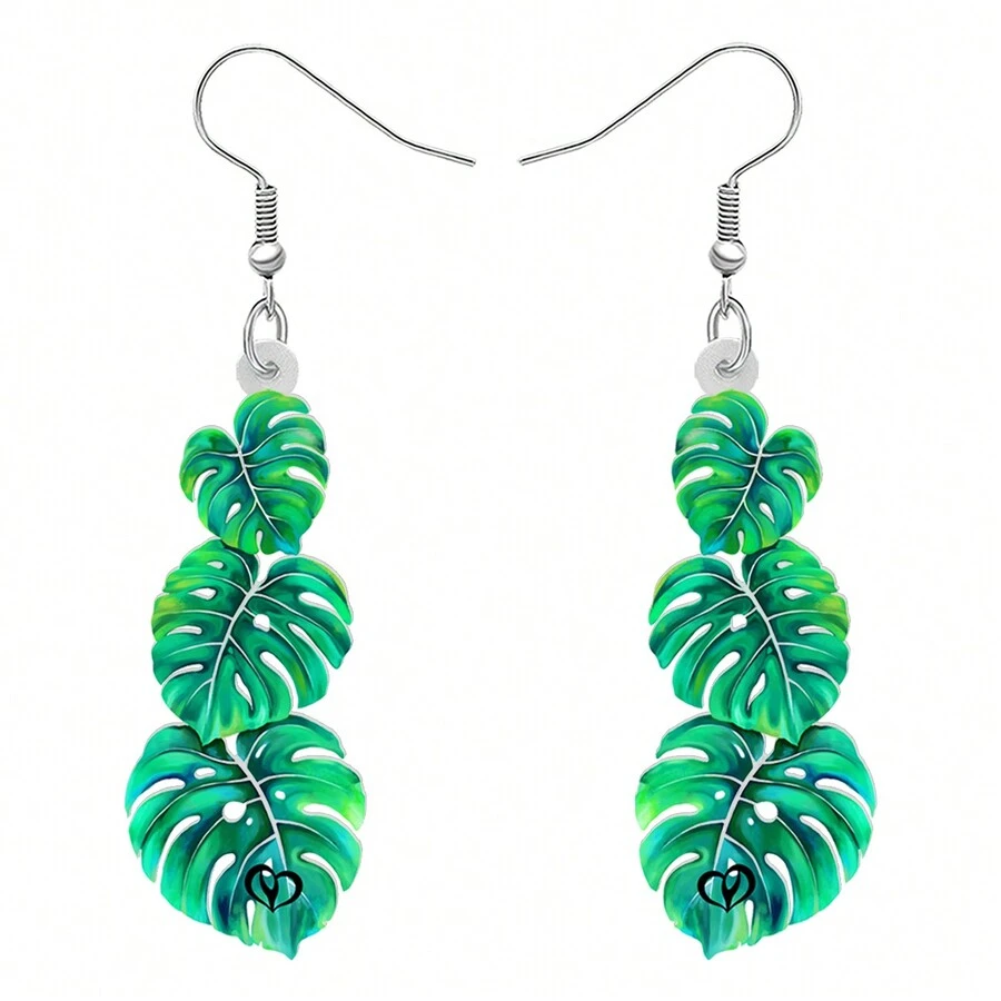新穎的丙烯酸棕櫚葉子吊墜水滴形鈴錶葉子耳環,供女性和女孩使用,是秋季的好禮物