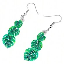 新穎的丙烯酸棕櫚葉子吊墜水滴形鈴錶葉子耳環,供女性和女孩使用,是秋季的好禮物