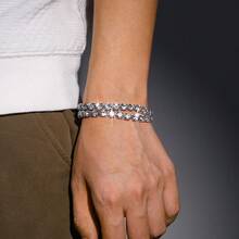 2pcs Men'S Minimalist Rhinestone Bracelet Set - Silver - View 1