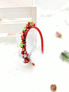 1pc Women's Red Fruit Decorated Headband Set With Ribbon Bow In Gift Box, For Christmas - Red - View 5