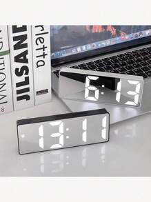 1 pieza Reloj despertador de mesa con espejo LED, reloj digital de sobremesa con función de repetición, luz nocturna y carga USB, para decoración del hogar, dormitorio, oficina y vuelta al colegio