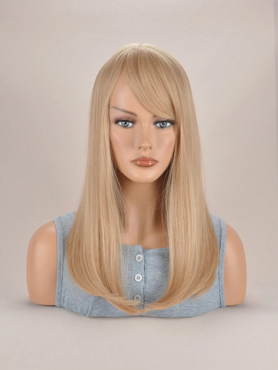 kanuosi Pelucas Bob De Lino Con Flequillo, Cabello Liso Para Forma De Cabeza De Pera - Lino Dorado - Ver 1