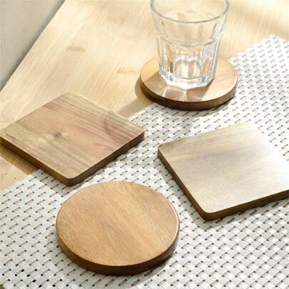 1pc Acacia Wood Coaster For Home Use, Suitable For Glass Tea Cup, Water Cup, Coffee Cup And Mug As Heat Insulation Pad