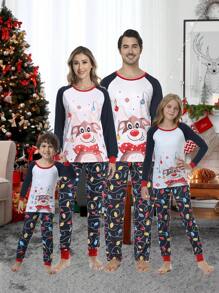 Conjunto De Roupas Femininas De 2 Peças Com Adorável Impressão De Rena E Luz Colorida, Incluindo Tops E Calças Confortáveis, Perfeito Para A Família No Feriado De Natal