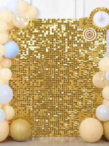 2片装金色方形塑料雨帘背景幕布，适用于生日派对装饰、婚礼、节日派对装饰、圣诞节装饰、2025新年装饰、家庭派对房间墙面背景装饰用品、闪光帘、派对礼品、婴儿派对装饰