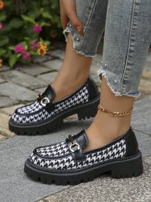 女士格子紋厚底拖鞋,通用款式 - 黑與白 - 查看 2