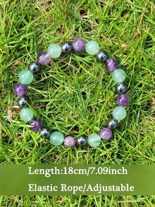 1pc Empath Protection Black Hematitie Green Aventurine & Amethyst Stone Beads Mood Balance Stress Relief Bracelet Holiday Gift For Women Men - Style 1 - View 4