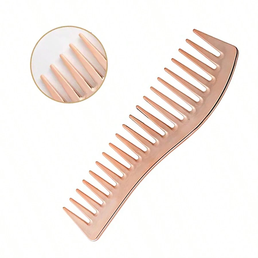 1 Peine Texturizador De Peinado Para Hombres Con Diseño De Dientes Anchos Con Lámina De Revestimiento Para Herramientas Profesionales De Salón De Peluquería - Oro rosa - Ver 1