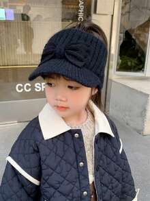 女孩子用針織帽/貝雷帽,2023新秋/冬季溫暖的嬰兒女孩棒球帽,有蓋耳帽、毛線帽、遮陽鴨舌帽,50-55cm,3-12歲 - 黑色 - 查看 5