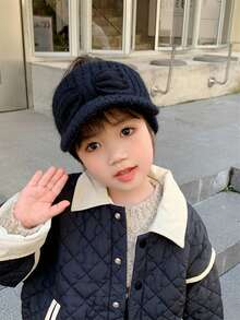 女孩子用針織帽/貝雷帽,2023新秋/冬季溫暖的嬰兒女孩棒球帽,有蓋耳帽、毛線帽、遮陽鴨舌帽,50-55cm,3-12歲 - 黑色 - 查看 4