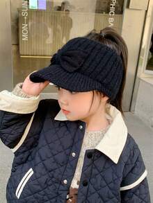 女孩子用針織帽/貝雷帽,2023新秋/冬季溫暖的嬰兒女孩棒球帽,有蓋耳帽、毛線帽、遮陽鴨舌帽,50-55cm,3-12歲 - 黑色 - 查看 3