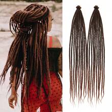 24inch 2 cái/bộ Cà phê Nâu Thủ công Bím tóc Nối tóc , Mềm mại Sợi tổng hợp Tóc , Móc Len - Cà phê nâu - Xem 1