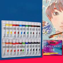 1盒24色12ml壓克力顏料套裝,適用於兒童,學生,藝術家在畫布,石頭,木材,黏土,布料,陶瓷和牆面上作畫