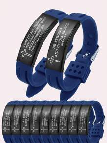 1pc Unisex Adjustable 6.7-8.5 Inch Sports-style Stainless Steel Silicone Bracelet Engraved With Cross And Quotes, Suitable As Festival, Inspirational Gift - Black - View 3