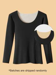 MEIYATING Women's Thermal Base Layer Top, Solid Color, Round Neck, Slim Fit, Long Sleeve, Suitable For Both Underwear And Outerwear - Black - View 3