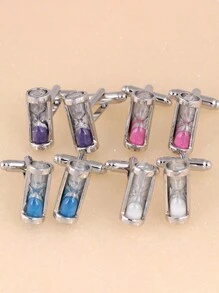 2pcs Men's Hourglass French Cufflinks With Glass Bottle & Patterned Sleeve Buttons - hourglass style - View 6