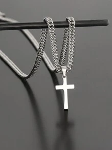 1條嘻哈潮流吊飾鏈,男孩朋克風格珠寶禮物,日常穿戴 - 銀色 - 查看 2