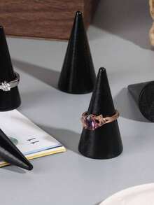 1 Pieza Soporte De Exhibición De Anillo En Base De Madera Para Joyas, Porta Anillos De Estilo Vintage - Negro - Ver 7