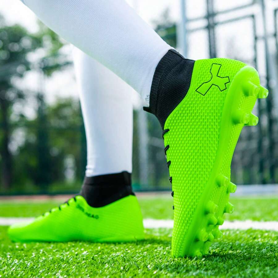 专业足球鞋，带 TPU 鞋钉，适合青少年学生比赛训练和橡胶碎片鞋钉，适合成人高帮足球鞋，绿色，完美搭配紧身裤 - 綠色 - 查看 1