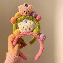 1頂女士多色毛絨3d玩具熊和毛球耳帶,適合秋冬季節