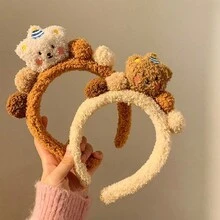 1頂女士多色毛絨3d玩具熊和毛球耳帶,適合秋冬季節