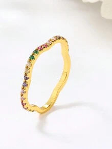 1pc New Arrival Cross & Flashy Multicolor Women's Ring, Ideal For Daily, Commuting, And Parties - Personalized Cross Colored Zirconia Women's Ring Gold - View 19