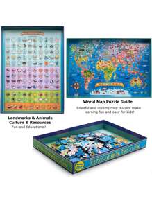 200 Pieces World Map Jigsaw Puzzle, Educational Geography Toy For Children And Adults, Floor Puzzle Learning Game For Boys And Girls - Blue - View 4