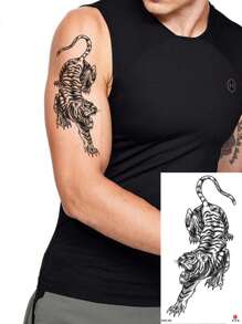1張野獸風格的臨時紋身貼紙,有老虎和豹紋圖案 - 黑色 - 查看 2
