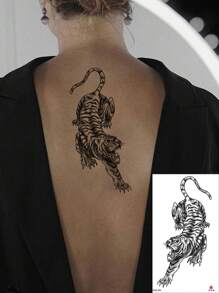 1張野獸風格的臨時紋身貼紙,有老虎和豹紋圖案 - 黑色 - 查看 1