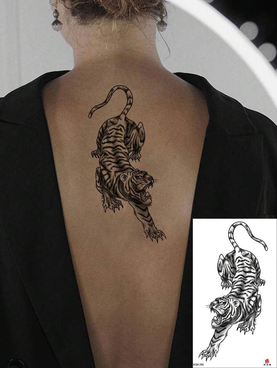 1張野獸風格的臨時紋身貼紙,有老虎和豹紋圖案 - 黑色 - 查看 1