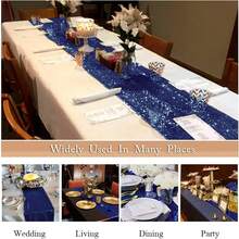 1pc Twinkle Shiny Blue Sequin Tablecloth 12x72 Inches, Rectangle Golden Tablecloth For Party, Christmas, Baby Shower And Birthday Celebration Decoration - Royal Blue - View 7
