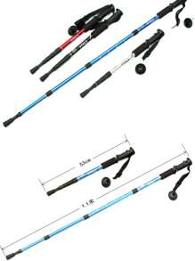 Bastón Aluminio Plegable Telescopico Campismo Senderismo Con Lampara - Azul - Ver 3
