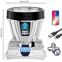 1入可充電led頭燈,超亮頭燈手電筒,適用於騎車、釣魚,90度調節防水耐用頭燈,適用於露營,跑步,徒步旅行