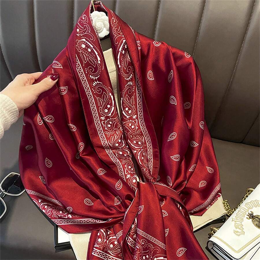1條180*90cm戶外女士防曬絲巾披肩,輕便、四季防風防塵,色彩繽紛黃色、黑色、咖啡色、棕色,高性價比優質絲巾 - 酒紅色 - 查看 1